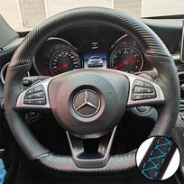 DIY Car Steering Wheel Cover Carbon Fiber Leather For Mercedes-Benz A45 AMG W205 C43 C63S AMG CLA45 CLS63 AMG GLC 43 63 AMG Light Blue Thread gray