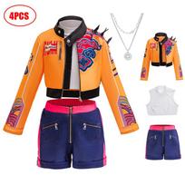 Girls' Halloween costumes Stylish stage costumes for girl groups Color-blocked long-sleeved outfit for girls Carnival costumes 4T orange