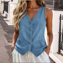 Women's Casual V-Neck Sleeveless Vest S mėlyna