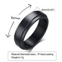 Vnox Men Stainless Steel Spinner Fidget Ring, Anti Anxiety Rotatable Cross Chain Wedding Band Stress Relief Finger Jewelry Gift 12 black