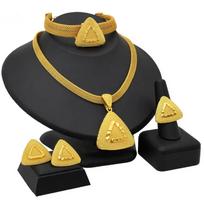 24K Gold Plated Dubai Necklace Earrings Ring Bracelet Set Indian Bridal Choker Jewelry Set  for Women triangle auksas