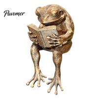 Decorative Animal Figurines Reading Frog Figurine, Bookends for Bookshelf Decor, Resin Ornament Creative Gifts Book Lovers Home Office Study Frog brown