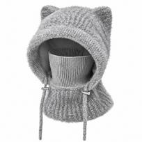 Elastic Cat Ears Beanie Windproof Knitted Balaclava Japanese Style Cap Mask Neck Warmer  Travel pilka