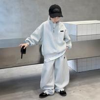 Boys Autumn Sport Two Piece Set Casual Long Sleeve Pants Suit 160cm gray