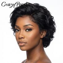 CrazyPearl 13X4 Lace Frontal Wig Pixie Cut Human Hair Short Curly Black Brazilian Remy Hair Natural Hairline for Black Women 6inches brown