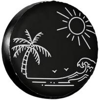 Beach Palm Tree Sun Wave Spare Tire Cover Polyester Dust-Proof Wheel Protector for RV Trailer 14inch