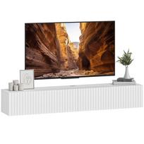 Wall-Mounted TV Stand for 72  TVs, 2 Drop-Down Doors, 140x25x22cm, White