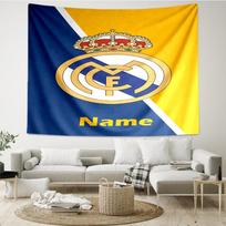 Custom Name Real Madrid Print Tapestry, Backdrop, Easy Setup, Ideal for Bedroom, Office & Living Room, with Aesthetic Wall Hanging Decor. 180cmx230cm