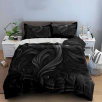 Black Floral Three-Piece Decoration Set Bedding Set with 1 Duvet Cover 2 Pillowcases Single Double King Queen, Gift EU Double 200X200cm&set