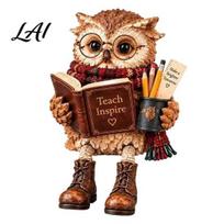 Charming Book Nook Desktop Decor Lover Owl Shelf Sitter Figurine Resin Reading Statue Farmhouse Style Sculpture with Glasses Book Whimsical Woodland A brown