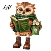 Charming Book Nook Desktop Decor Lover Owl Shelf Sitter Figurine Resin Reading Statue Farmhouse Style Sculpture with Glasses Book Whimsical Woodland B