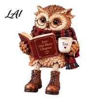 Charming Book Nook Desktop Decor Lover Owl Shelf Sitter Figurine Resin Reading Statue Farmhouse Style Sculpture with Glasses Book Whimsical Woodland C