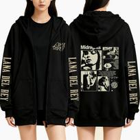Retro Lana Del Rey su užtrauktuku gobtuvas moterims Vintažinis laisvalaikio mada Punk ilgomis rankovėmis Fleece rudens žiemos bliuzonai Striukė Paltai 3XL black