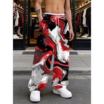 Men's 3D Flame Printed Baggy Casual Trousers,  Elastic Drawstring Waist with Pockets, for Spring Summer Home Outdoor Vacation 4XL gray