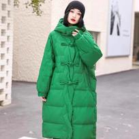 2023 Retro Frog Button Plus Size Hooded Down Jacket - Chinese Style Long Warm Winter Coat M gray
