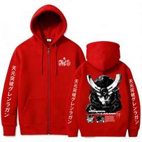 Anime Tengen Toppa Gurren Lagann Kamina Simon Print Zipper Hoodie Men Women Manga Casual Oversized Zip Up Jacket Coat Sweatshirt XL raudona