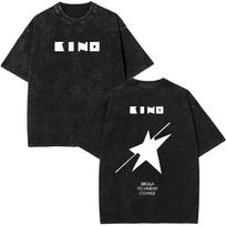 Rusian Rock Band Viktor Tsoi Kino Vintage Washed T Shirts Men Women Fashion Gothic Oversized T-shirt Streetwear Cotton T-shirts S black