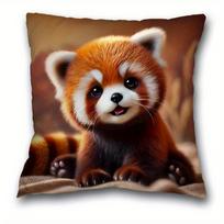 1pc Charming Red Panda Plush Pillowcase 44.96cm x 44.96cm - Cozy Short Plush, Zippered Closure, Machine Washable - Ideal for Sofa, Home, Office Decor 55X55CM brown