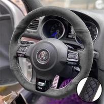 DIY Car Steering Wheel Cover Suede For Volkswagen Golf 6 GTI MK6 VW Polo GTI Scirocco R Passat CC R-Line 2010 Car Accessories Black Thread black