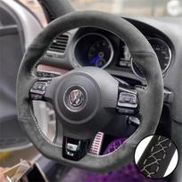 DIY Car Steering Wheel Cover Suede For Volkswagen Golf 6 GTI MK6 VW Polo GTI Scirocco R Passat CC R-Line 2010 Car Accessories Gray Thread
