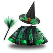 Gothic Halloween Tutu Dress with Hat Halloween Children's Witch Dress  Halloween Decoration style 18 black