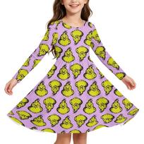 Girls Christmas Print Long Sleeve Dress with Sleeves for Holiday Party and 140 violetinė