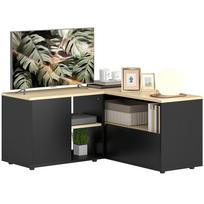 Corner TV Stand for 40  TVs, 2 Cupboards and 3 Shelves, 90x90x45cm, Oak & Black