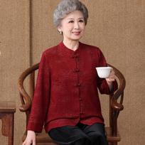 Yuzhaolin Elderly Mother's Chinese-Style Mandarin Collar Embroidered Top 2XL brown
