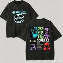 Gorillaz for Fan Gift Washed T shirt Men Women Harajuku Oversized Unisex Short Sleeve Streetwear high quality Couples Classic L black