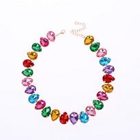 Boho Colorful Rhinestone Choker Shiny Crystal Pendant Necklace for Women Holiday Party Outfit pink