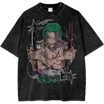Roronoa Zoro One Piece Cotton Printed T-Shirt Japanese Anime Unisex Tee S gray