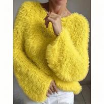 Women's Color Round Neck Long Sleeve Pullover Top XL geltona