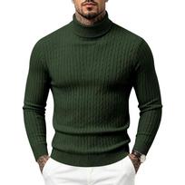 Men's Cable Knit Turtleneck Sweater, High Neck Long Sleeve Chunky Knit Pullover, Winter Casual Warm Knitwear for Men XL žalia