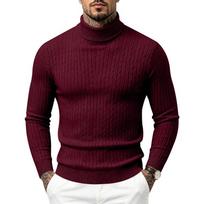Men's Cable Knit Turtleneck Sweater, High Neck Long Sleeve Chunky Knit Pullover, Winter Casual Warm Knitwear for Men XXL vyno raudonos spalvos