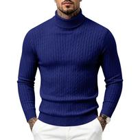 Men's Cable Knit Turtleneck Sweater, High Neck Long Sleeve Chunky Knit Pullover, Winter Casual Warm Knitwear for Men XXL mėlyna