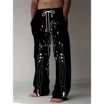 Men's 3D Vintage Pattern Printed Baggy Casual Trousers,  Elastic Drawstring Waist with Pockets, for Spring Summer Home Outdoor Vacation XL black