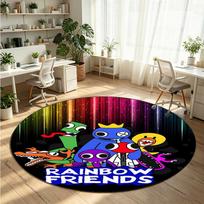 Rainbow Friends Printed Round Crystal Velvet Rug Soft Non Slip Floor Carpet For Bedroom Holiday Gift 150cmx150cm