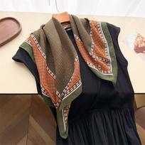 Vintage rhombus herringbone pattern cotton and linen small square scarf silk scarf imitation velvet headscarf shawl sun protection scarf women's scarf 68*68cm (1-3cm error) gray