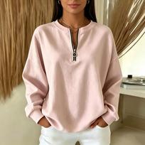 Women's Fashion Casual Long Sleeve Half-Zip Sweatshirt, Neck Pullover Top XXL rožinė