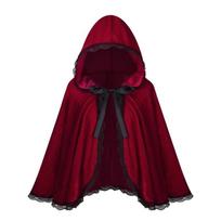 Halloween red hooded cape women's lace-trimmed cape stage dress short retro trench coat 100cm (shoulder to hem) black