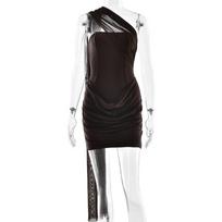 European and American summer new mesh ribbon tube top skirt, sexy Spice Girl pleated hip dress L gray
