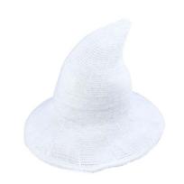 Wide Brim Wizard Cap Knitted Pointed Bonnet Cosplay Headpiece Witch Hat  Women balta