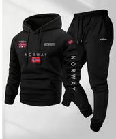 Arctic-tag Men Hoodie & Jogger Set Front Vertical Nordic Print, Same Region Graphic on Trousers, Thick Fleece Sport Outfit for Urban Outdoor Workouts S juoda