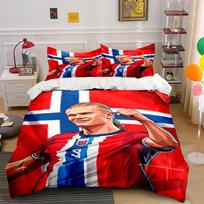 Blonde Athlete with Norway Flag Background Bedding Set (1 duvet cover, 2 pillowcases, duvet not included) sofas 140x200cm