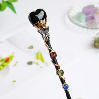 Halloween Prop Crystal Magic Wand Crystal Ball Magic Scepter Handcrafted Fairy Stick  Holiday Gift Heart black
