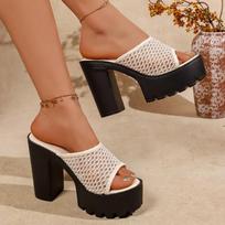 Women's Summer Breathable Mesh Open-Toe Slip-On High-Heel Slide Sandals With Ankle Strap, Available In Large Sizes. 40 smėlis