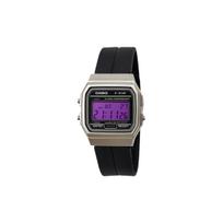 CASIO Custom Collection Quartz Movement Silicone Strap Watch Men's Watches Black Dial F-91WM-7A Black Strap with Purple Dial Glass gray