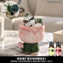 Tulip Shaped Ceramic Diffuser Set With Porous Stone Essential Oils Home Office Desk Decor Aromatherapy TulipDiffuserStoneSetBottleStones2Oils