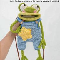 Handwoven Crochet Frog Materials Kit Yarn DIY Material Bag Big Mouth Frog Phone Pouch Ugly Cute Adjustable Strap beige