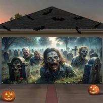 Helovino Zombių Garažo Durų Vėliava Antkapis Kaukolė Fotografijos Fonas Lauko Sienų Dekoras Siaubo Vakarėlio Reikmenys 118×59inch/300*150cm